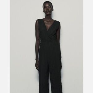 Zara Black Wrinkled Satin Effect Jumpsuit